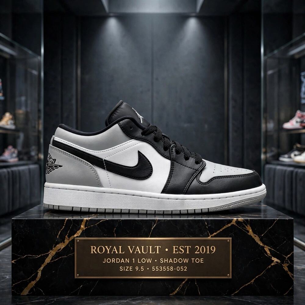 Size 9.5 - Air Jordan 1 Low Shadow Toe 553558-052 Light Smoke Grey Black White